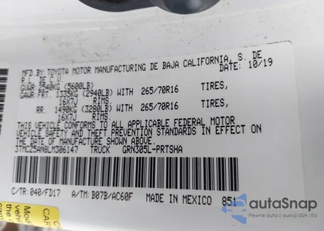 2020 Toyota Tacoma Trd Off-Road z USA, uszkodzony, nr VIN 3TMCZ5AN8LM306147